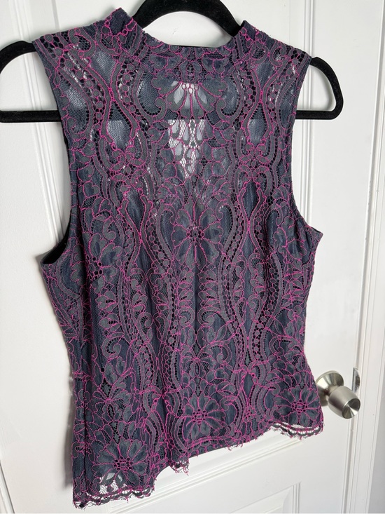 White House Black Market Tops - White House Black Market Gray Lace Sleeveless Camisole with Pink Embroidery